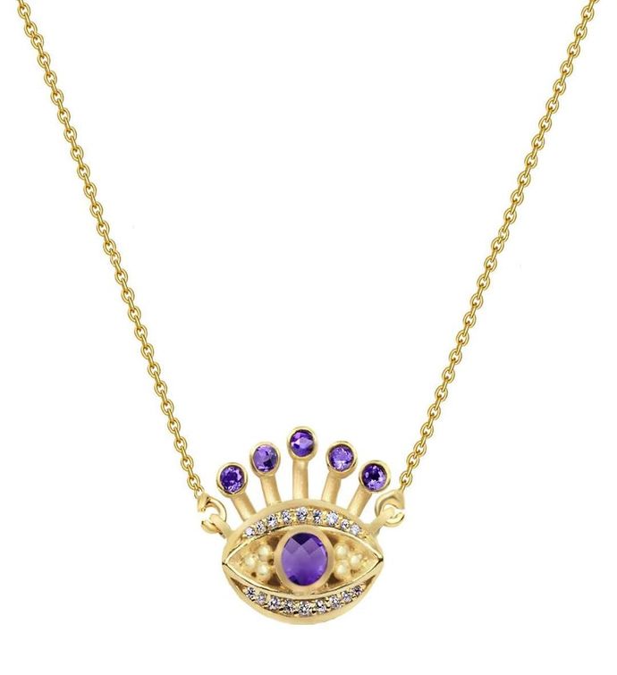 Luminous Protection Gold Plated Evil Eye Amethyst Necklace