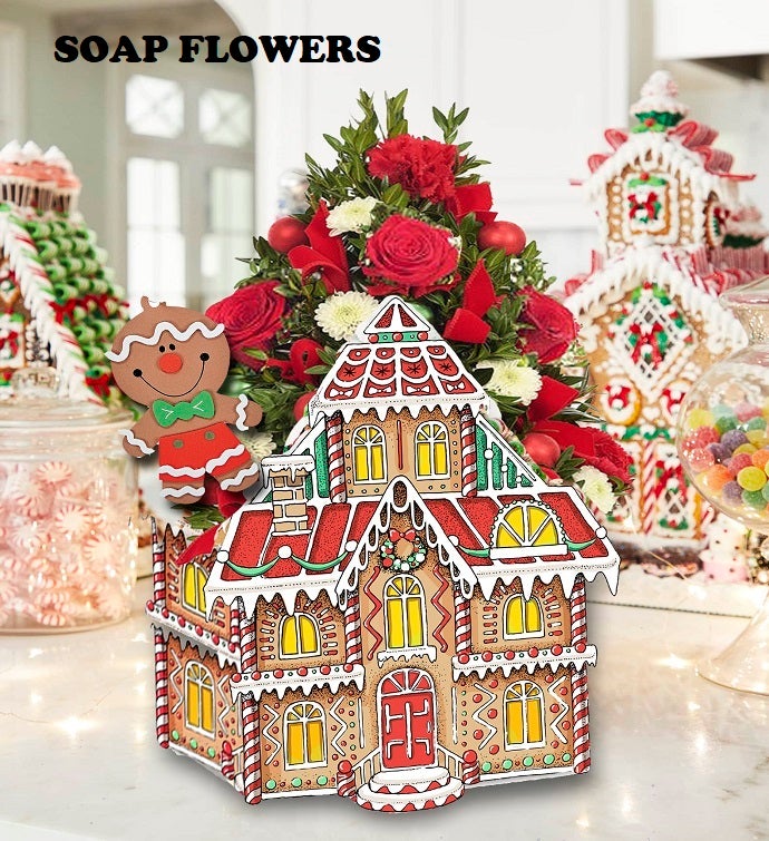 Gingerbread Soap Flower House Centerpiece