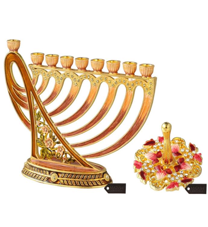 Matashi Hand-painted Spinning Dreidel Ornament & Menorah Candelabra