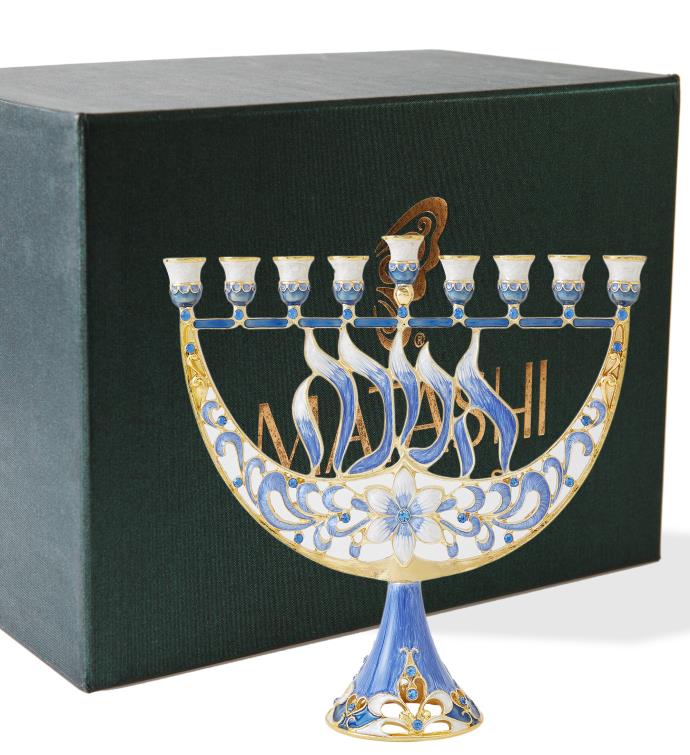 Hand Painted Enamel  Menorah Candelabra