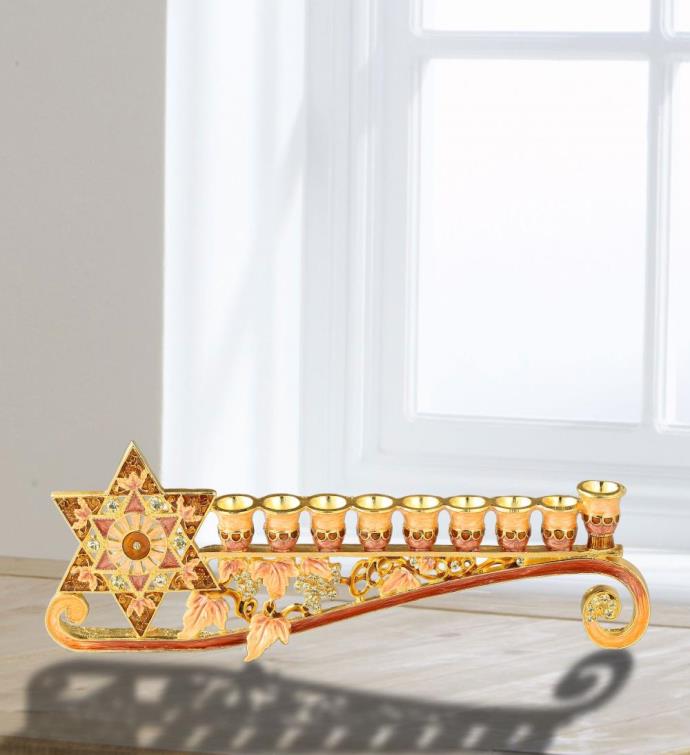 Matashi 9.25" Long Hand Painted Enamel Menorah Candelabra