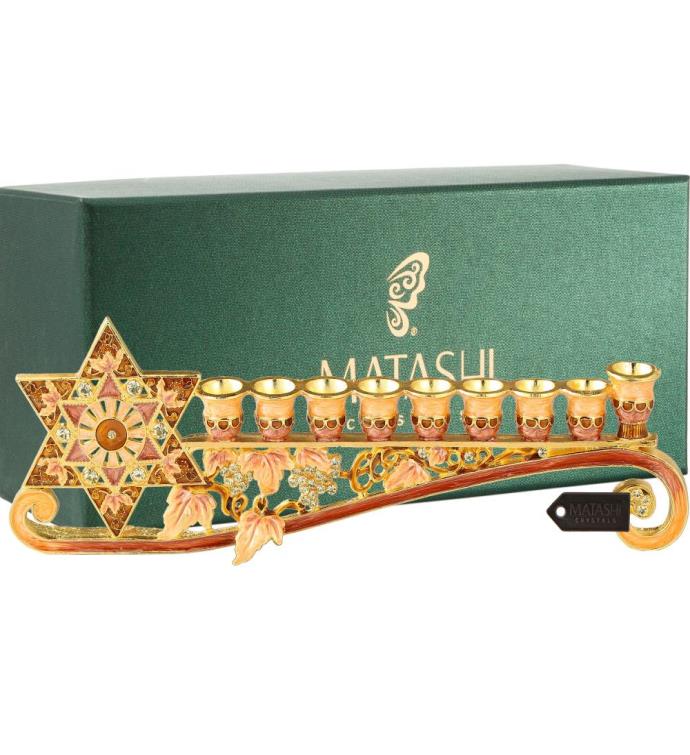 Matashi 9.25" Long Hand Painted Enamel Menorah Candelabra