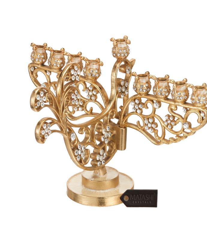 Gold Painted Dove Menorah Candelabra