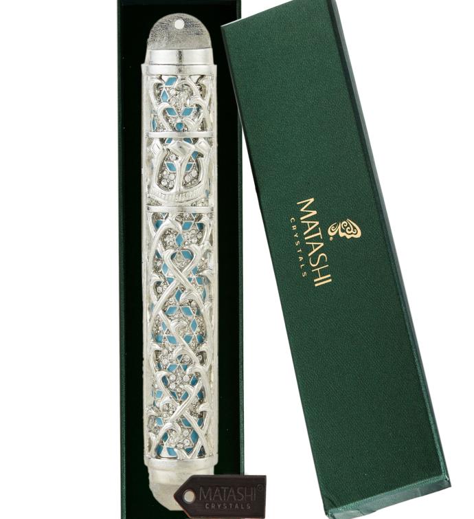 Hand Painted Mezuzah Embellished With Hebrew Shin