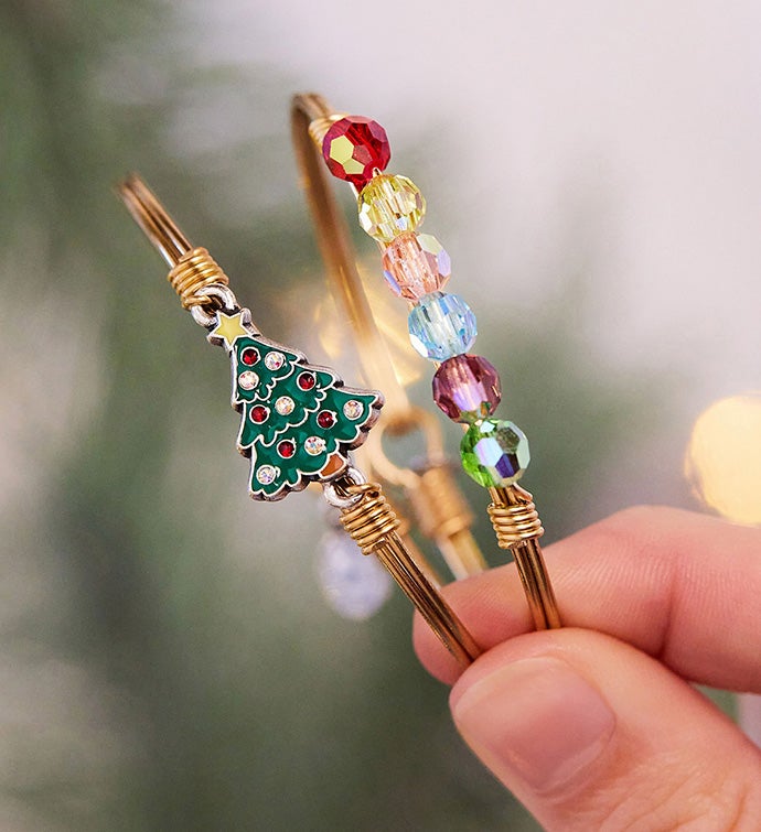 Crystal Holiday Tree Bangle Bracelet