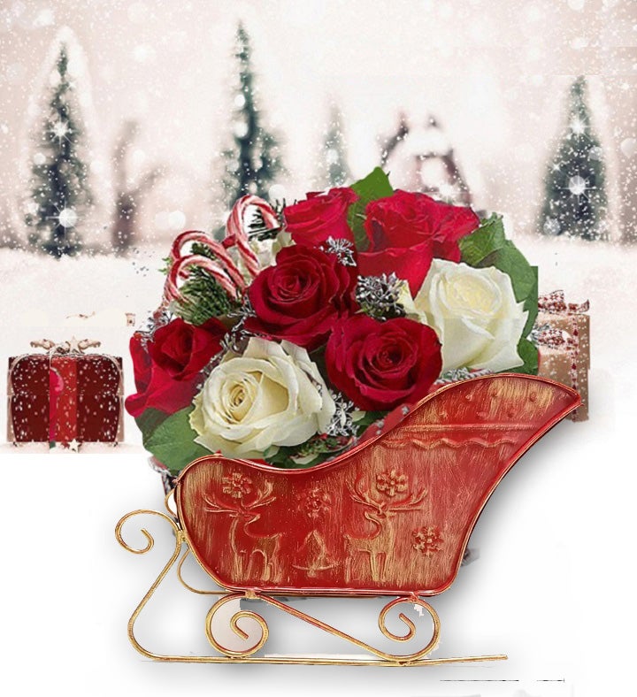 Christmas White Metal Sleigh Soap Flower Centerpiece