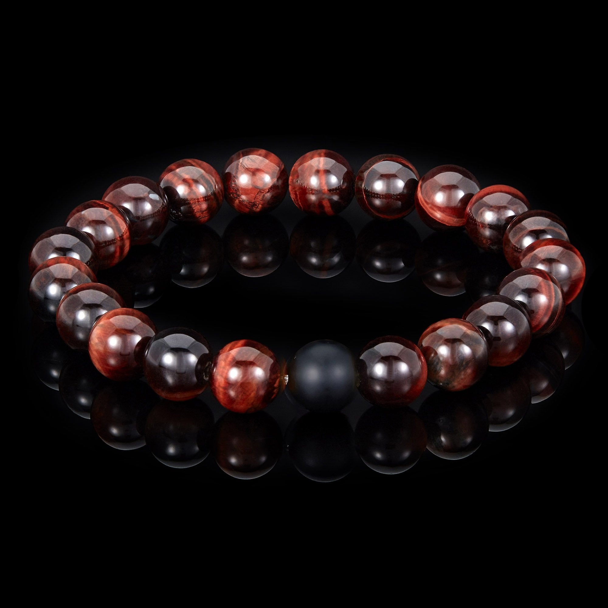 Men's  Polished 10mm Natural Stone Bead Stretch Bracelet