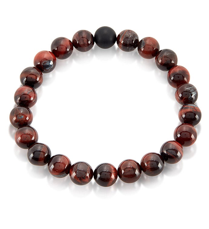 Men's  Polished 10mm Natural Stone Bead Stretch Bracelet