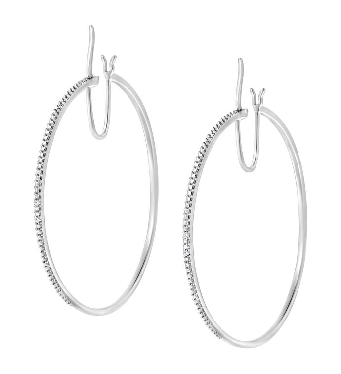 .925 Sterling Silver Diamond Accent Medium Sized Hoops Earrings (i-j, I2-i3