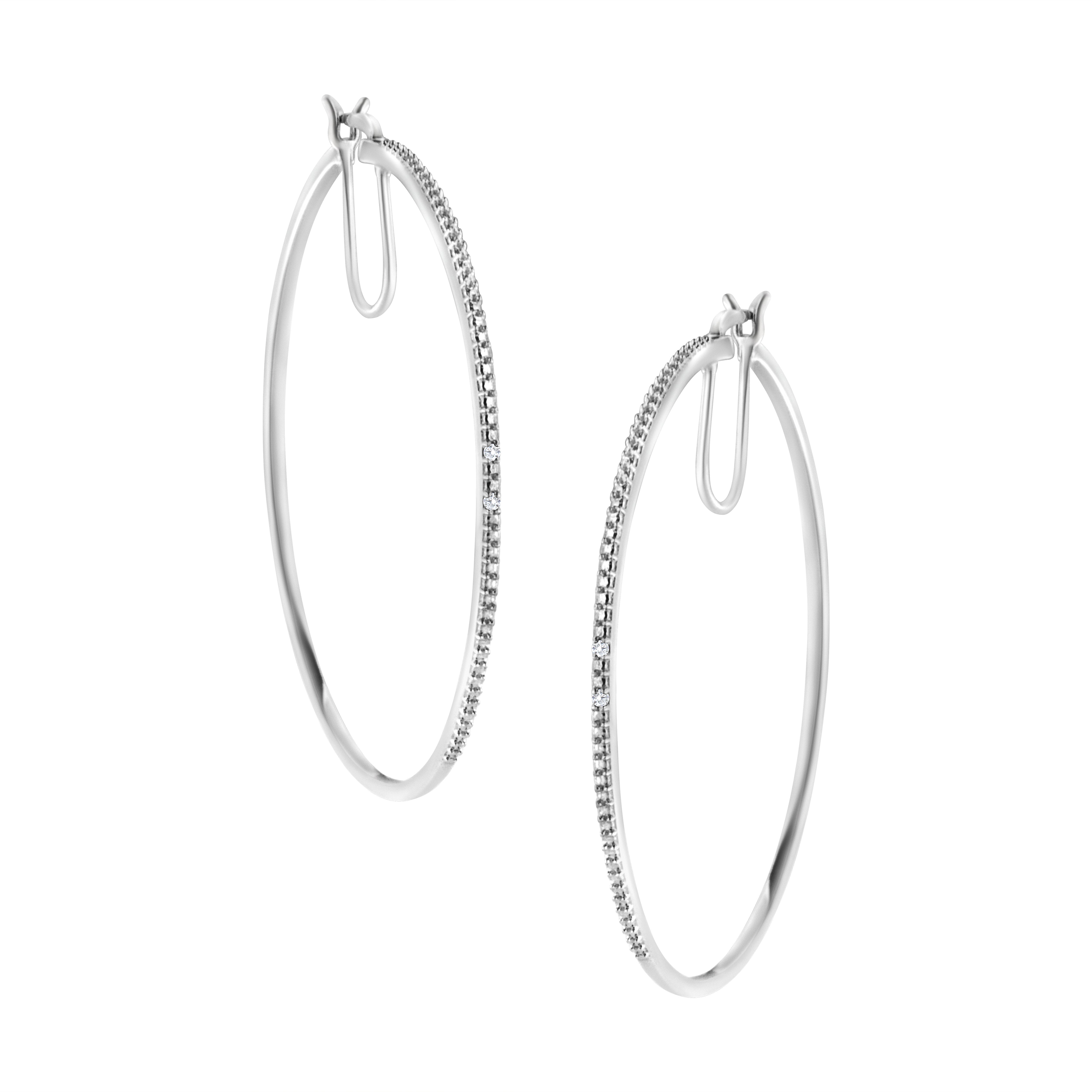 .925 Sterling Silver Diamond Accent Medium Sized Hoops Earrings  i j, I2 i3