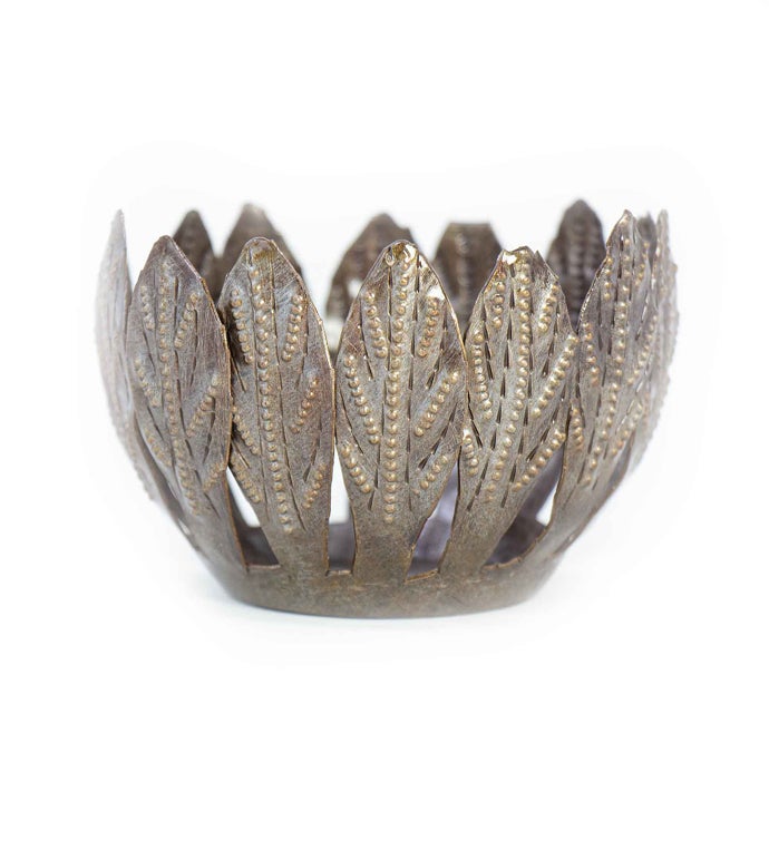 Mango Leaf Haitian Metal Drum Votive