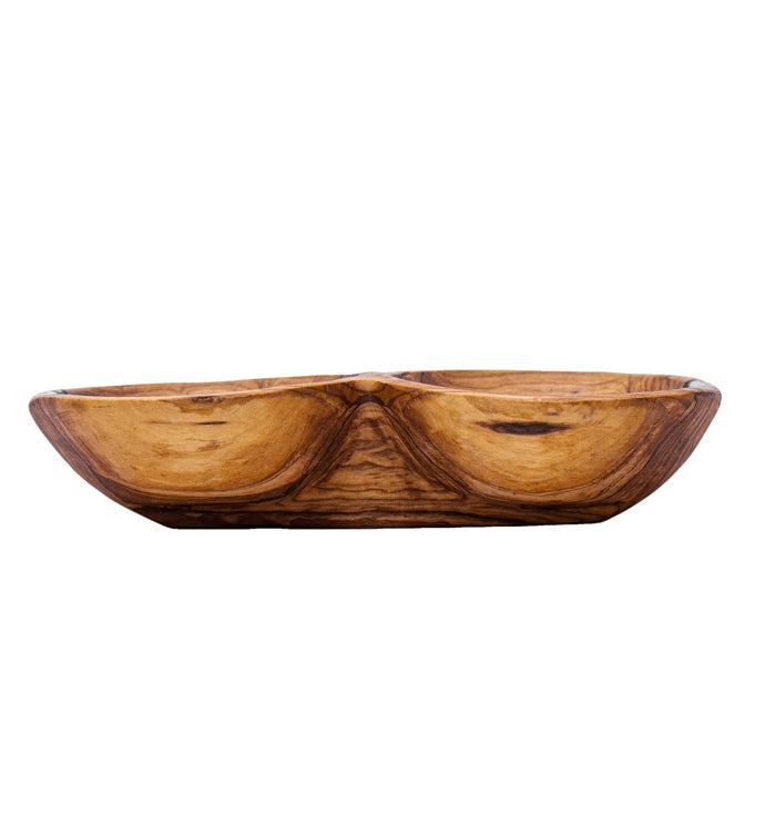 Olive Wood Serving Bowls With Bone Inlay Accent
