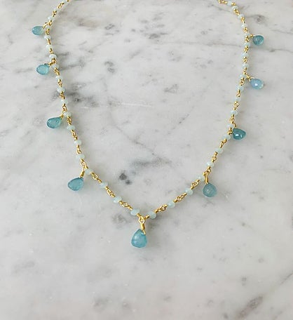 Chalcedony Drop Balmy Nights Necklace With Gold