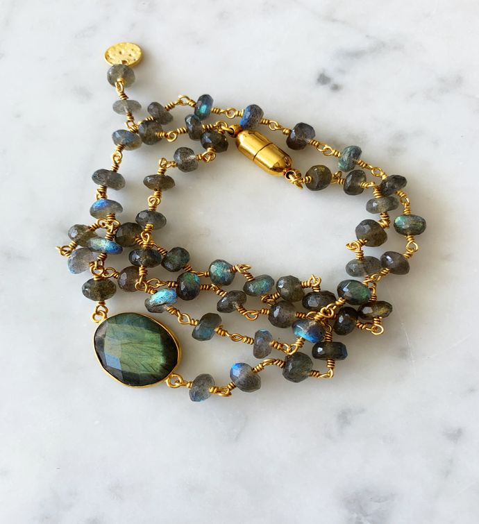 Hana Two In One Wrap Bracelet/necklace With Magnet Labradorite