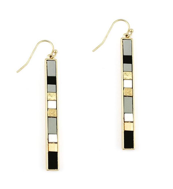 Gold Multi Color Mix Bar Earring Gray, Black, Gold