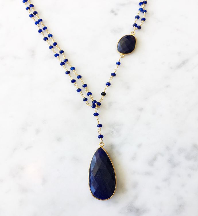 Diana Necklace Sapphire With Sapphire Drop