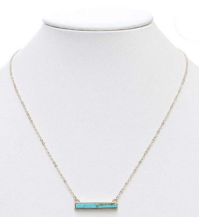 Simple Turquoise Stick Bar Stone Pendant Necklace