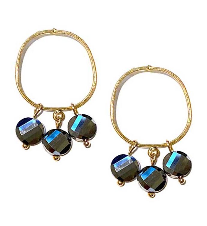 Gold Hoop With Deep Blue Crystal Earrings