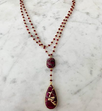 Diana Double Denmark Necklace Ruby With Red Mojave Copper Turquoise Drop