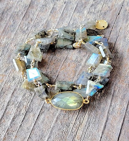Hana Two In One Wrap Bracelet/necklace With Magnet Labradorite
