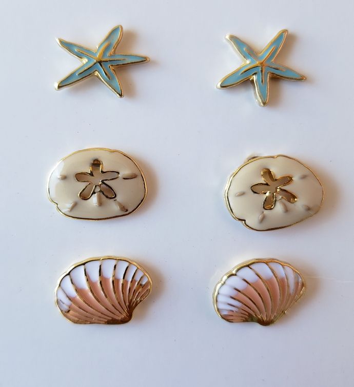 Sealife Earring Set Of 3  Starfish, Sand Dollar, And Sea Shell Earrings