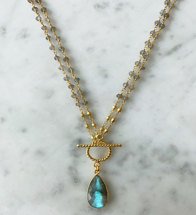 Michaela Double Lariat Necklace Labradorite Chain With Labradorite Drop