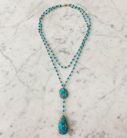Diana Double Denmark Necklace Turquoise With Copper Turquoise Drop