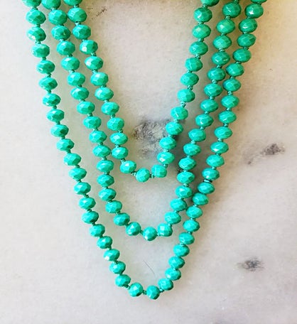 Sea Green Crystal Necklace  Delicately Spaced With Decorative Knot