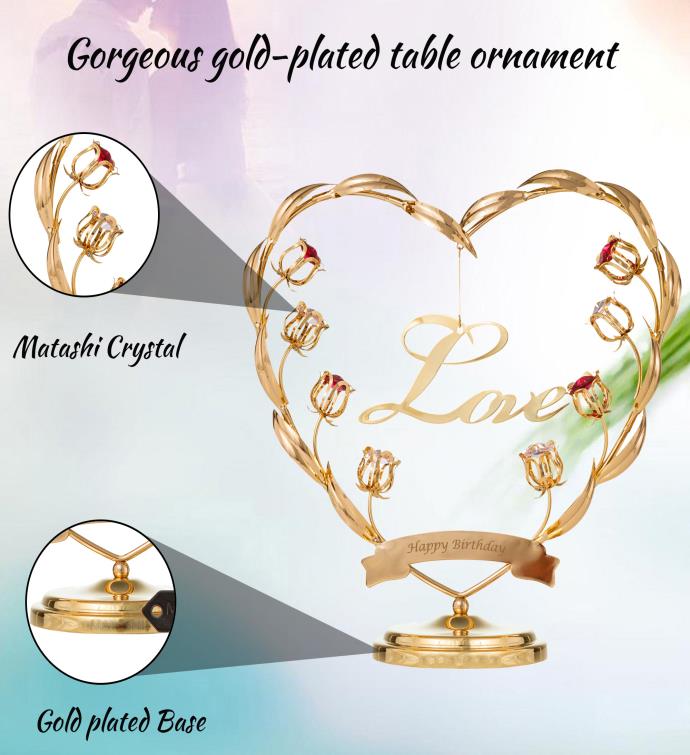 24k Gold Plated Happy Birthday Table Top Ornament With Matashi Crystals