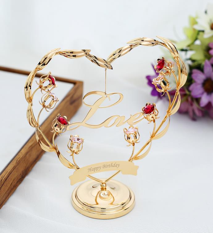 24k Gold Plated Happy Birthday Table Top Ornament With Matashi Crystals