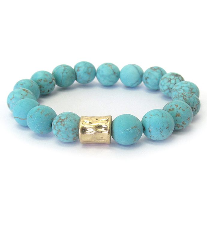 Turquoise Soap Stone Strech Bracelet With Gold Accent