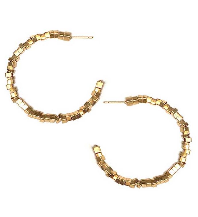 Gold Square Beaded Hoop Earrings