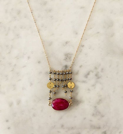 The Jessica Gold Coin Necklace Ruby And Pyrite