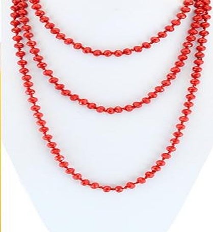 Bright Red Crystal Necklace With Red Decorative Knots