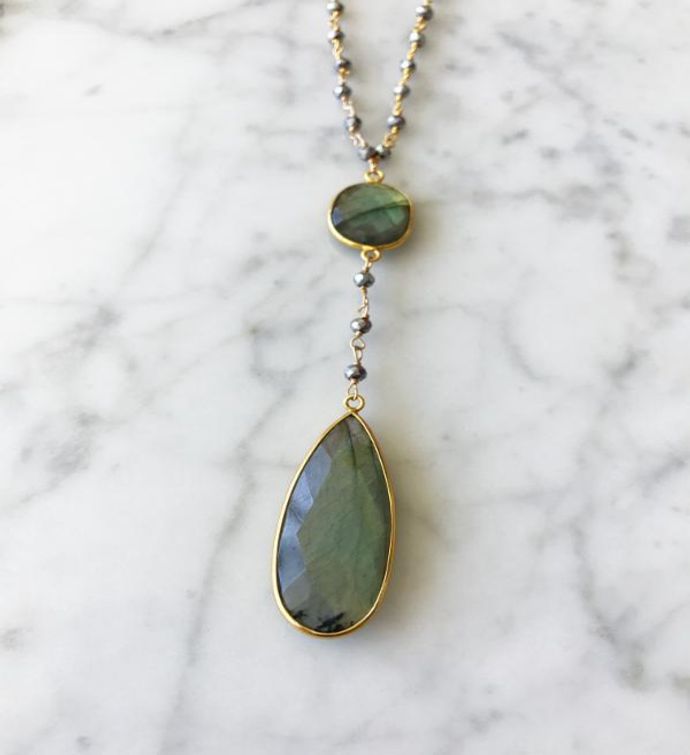 Diana Double Denmark Necklace Polished Pyrite And Labradorite Drop