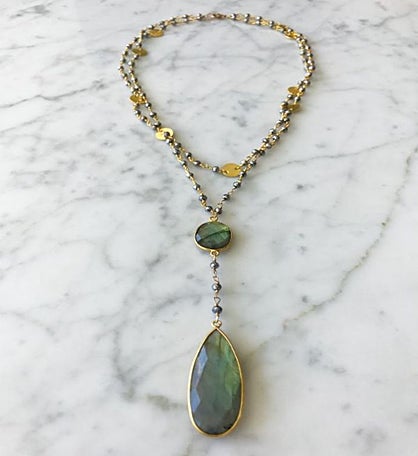 Diana Double Denmark Necklace Polished Pyrite And Labradorite Drop