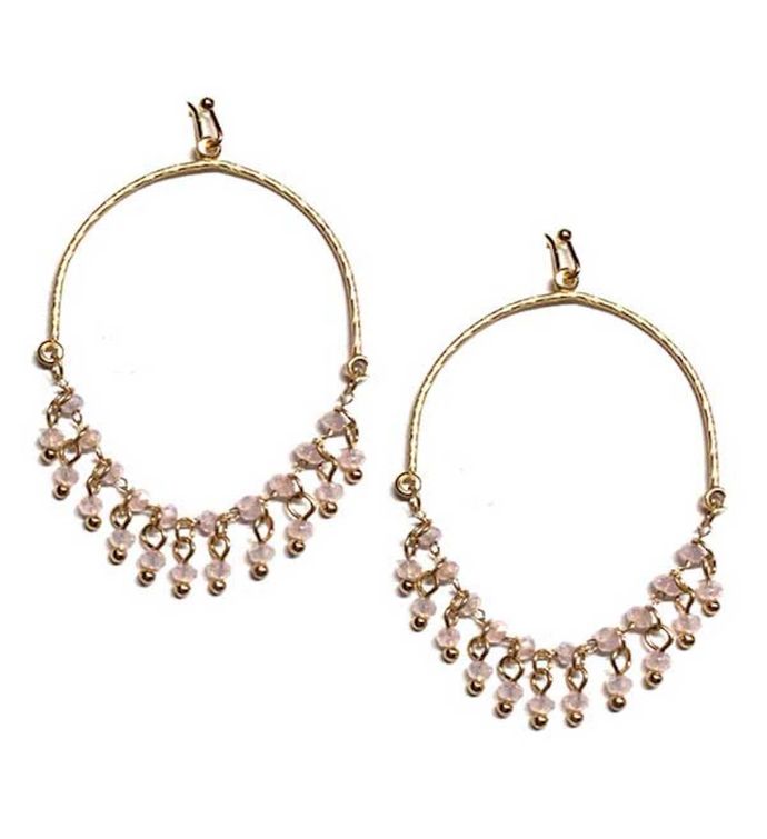 Gold Hoop With Pink Crystal Accent
