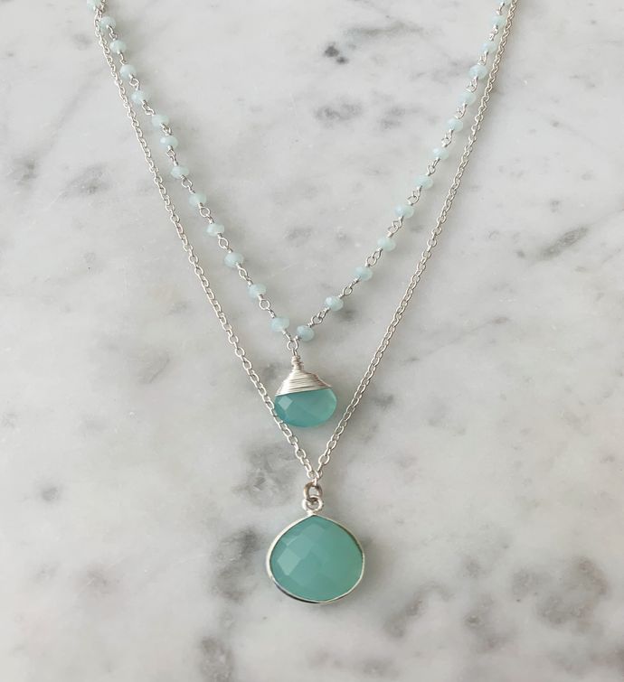 Jill Necklace Gold Chalcedony Chain With Double Chalcedony Pendant
