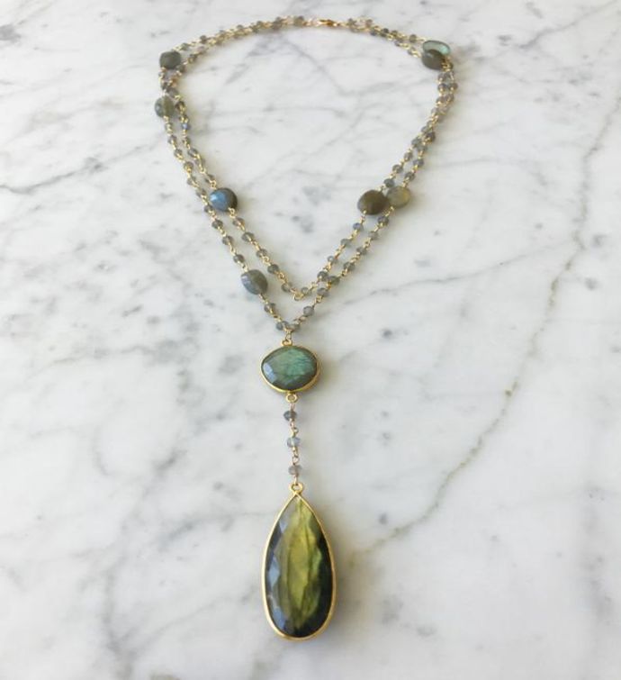 Diana Double Denmark Necklace Labradorite With Labradorite Drop