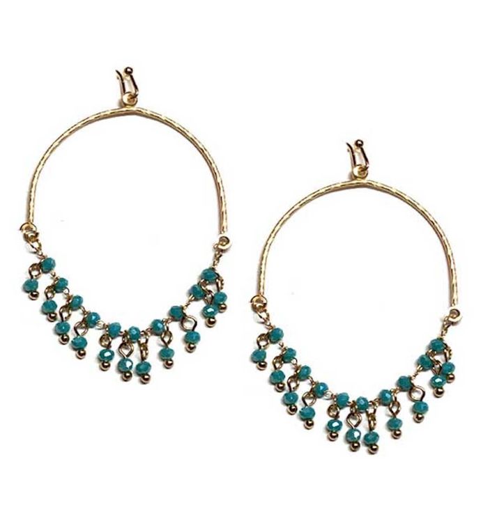 Gold Hoop With Deep Turquoise Crystal Accent