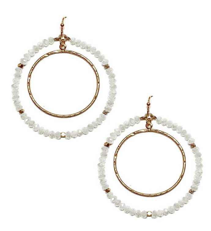 White Crystal Double Gold Hoop Drop Earring