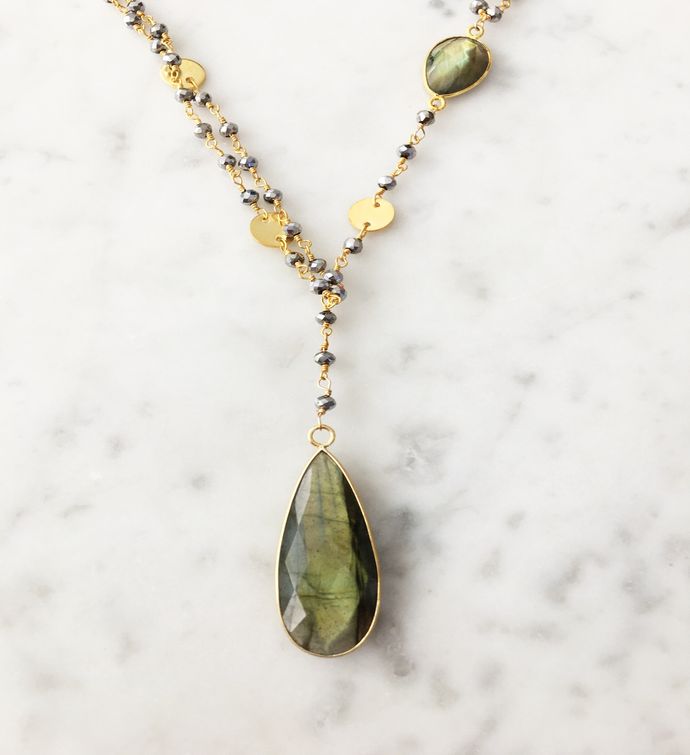 Diana Necklace Polished Pyrite With Labradorite Drop