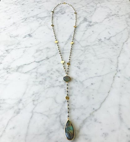 Diana Necklace Polished Pyrite With Labradorite Drop
