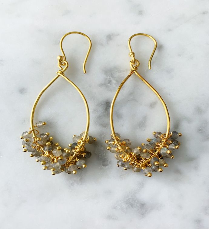 Cluster Earrings Gold Labradorite