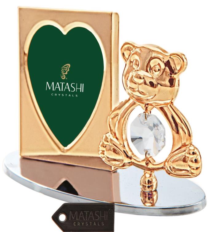 Matashi 24k Gold Plated Picture Frame With Crystal Decorated Teddy Bear