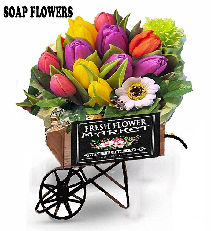 Spring Tulip Market Wheelbarrow Soap Flowers