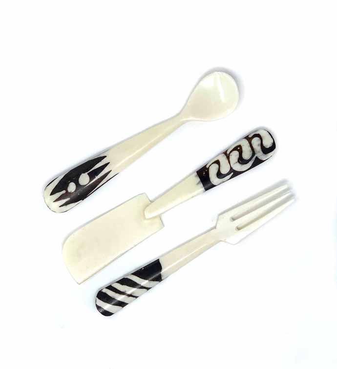 Batik Bone Appetizer Set Of 3  spoon, Fork, Spreader