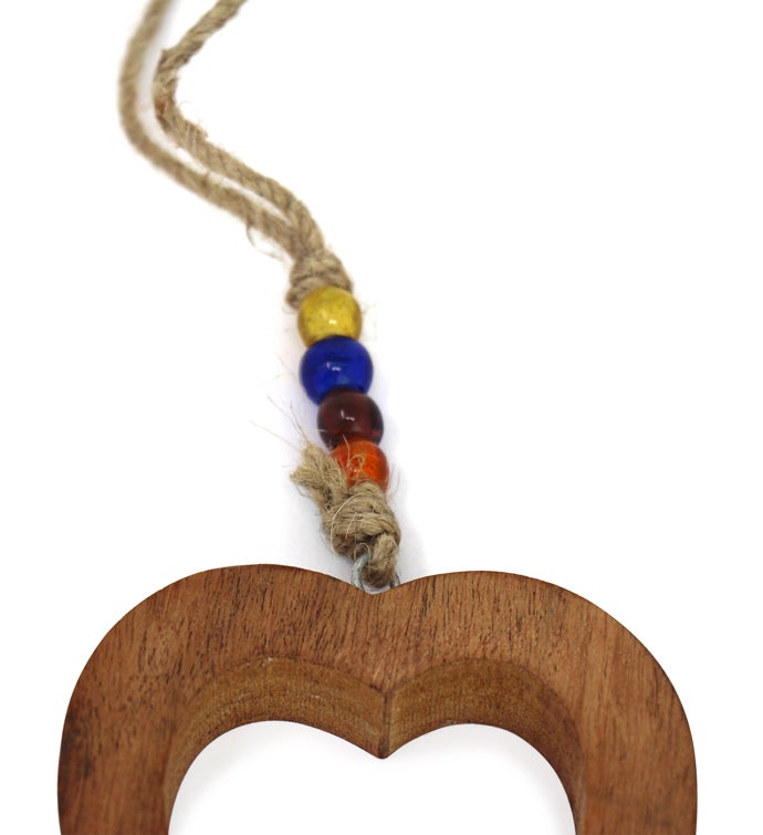 Handcrafted Wood Heart Chime With Recycled Iron Bell