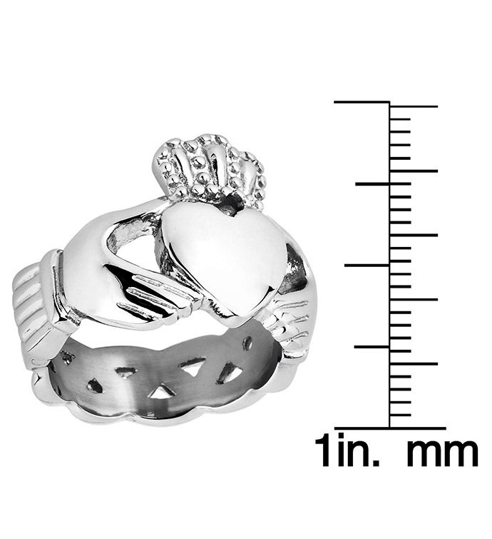 Polished Stainless Steel Celtic Knot Eternity Claddagh Ring