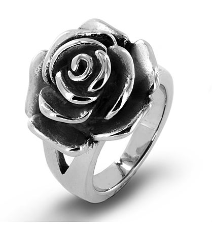 Stainless Steel Blooming Antiqued Rose Ring
